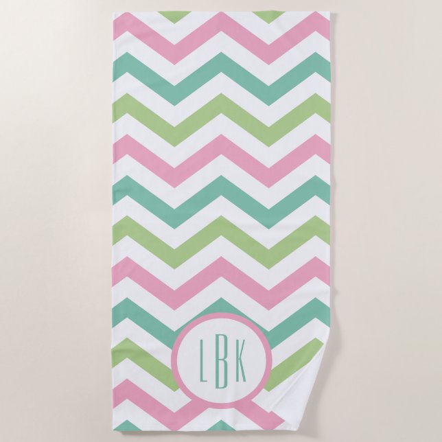 Toalla Monogramada De Playa Pastel Chevron (Anverso)