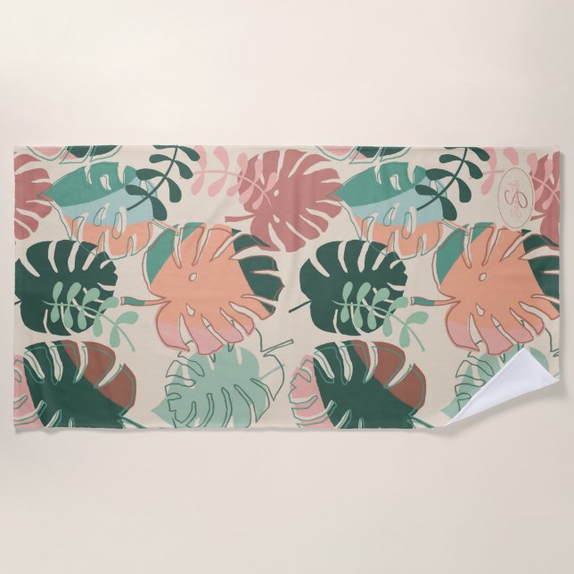 Toalla Monogramada Tropical Boho Monstera Beach (Anverso)