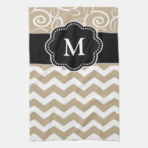 Toalla negra beige del monograma de Chevron
