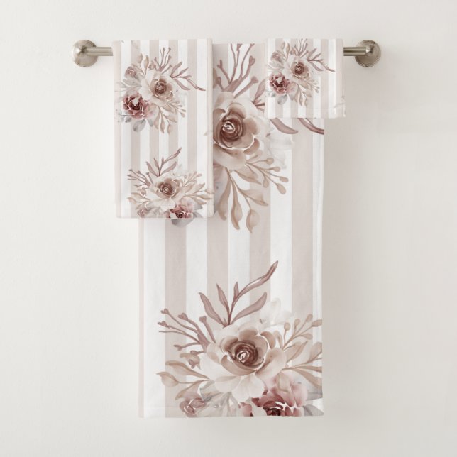 Toalla Neutral Browns Vertido floral. Banda blanca (In situ)