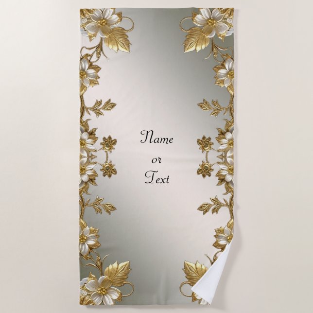 Toalla Ornate de Oro Floral Blanca (Anverso)
