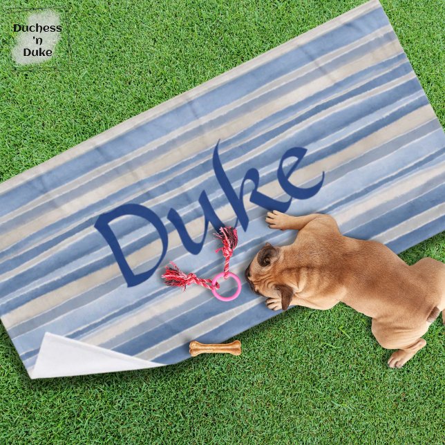 Toalla para mascotas con diseño de rayas azules be (Blue Beige Striped Pattern Design Pet Towel)