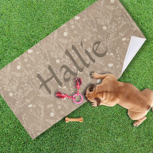 Toalla para Perro - Botánico Marrón, Personalizada (Personalized Brown Botanical Pet Towel)