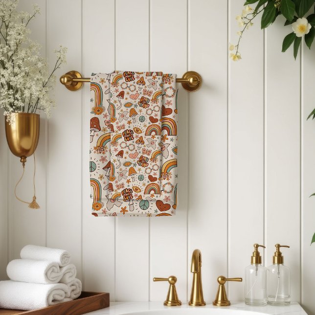 Toalla Pastel Groovy Terracota Flor Accentual 60s (Groovy Pastel Towel 60s Terracotta Bloom Accent)
