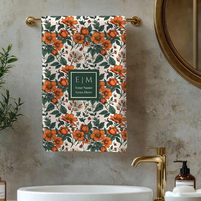 Toalla personalizada con nombre moderno floral pas (Modern Fall Floral Pastel Sage Custom Name Towel)