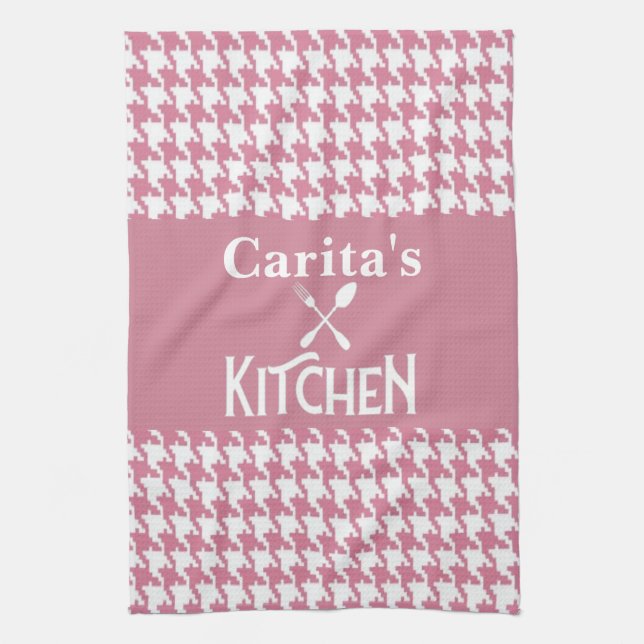 Toalla personalizada de cocina rosa con gallo (Vertical)