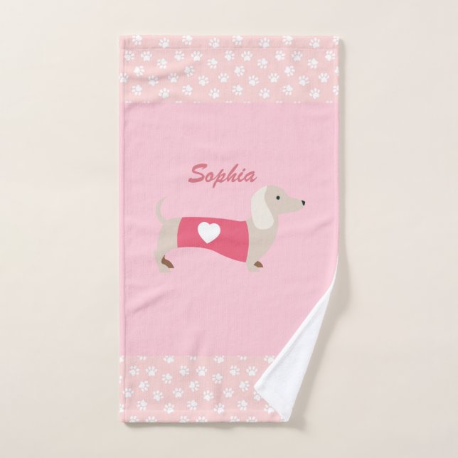 Toalla personalizada de Dachshund rosa regalo (Toalla de mano)