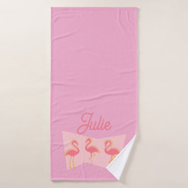 Toalla personalizada de flamenco rosa de mediados 