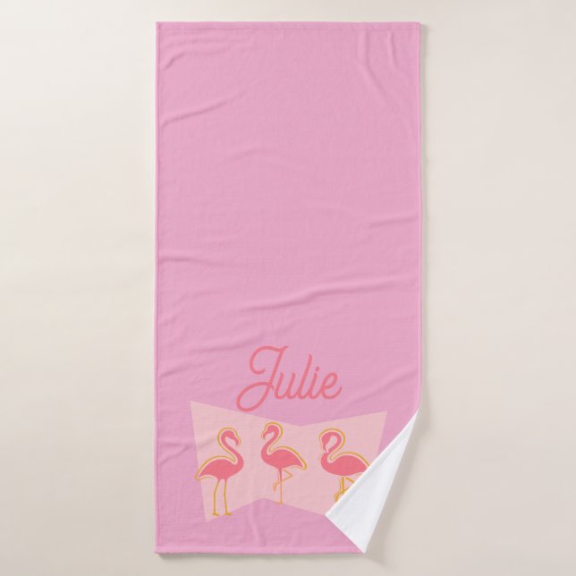 Toalla personalizada de flamenco rosa de mediados  (Toalla de baño)