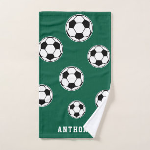 Toalla personalizada de fútbol verde para niños vu