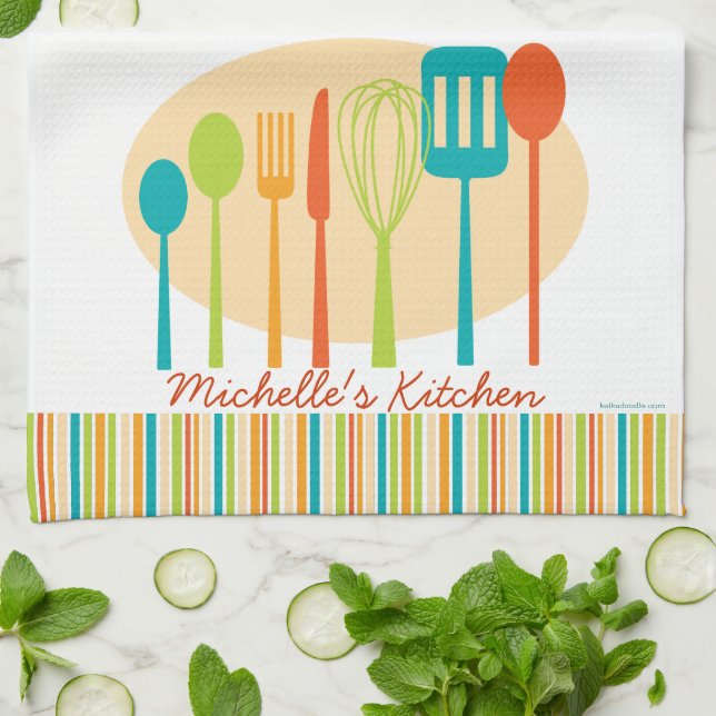 Toalla personalizada de utensilios de cocina retro (Doblado)