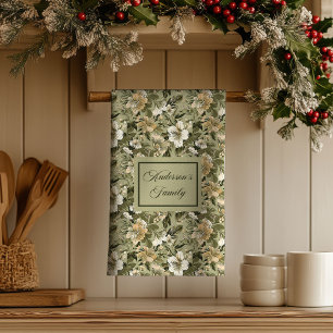 Toalla personalizada floral de oro verde elegante
