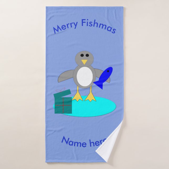 Toalla Personalizada Set Pinguino Pescando Feliz N (Toalla de baño)