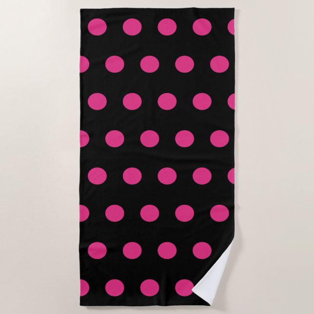 Toalla Polka Dot Beach (rosa negro y neón) (Anverso)