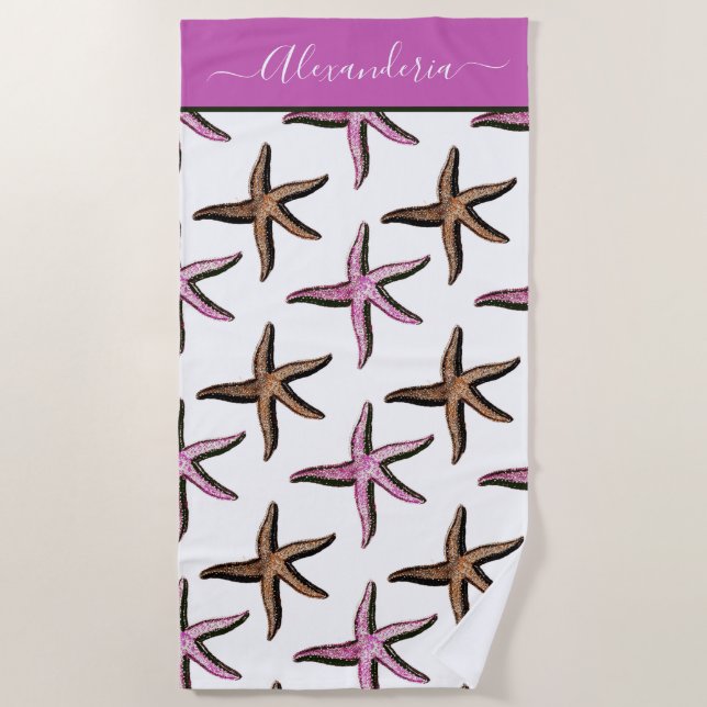 Toalla Preppy Coastal Rosa Sand Starfish Beach (Anverso)