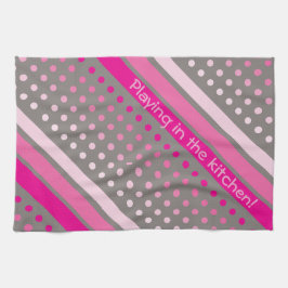 Toalla rayada de puntos de polka rosa y gris calie