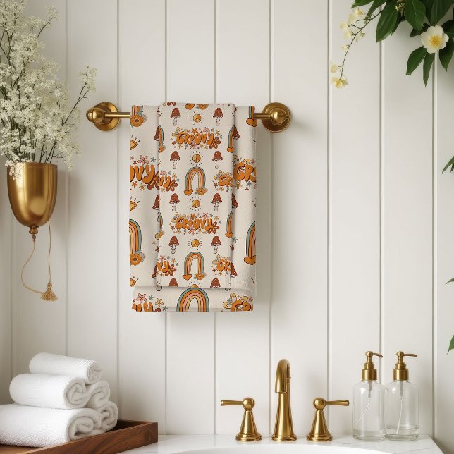 Toalla Retro Funky Marrón y Rubor Diseño Groovy (Funky Retro Towel Brown & Blush Groovy Design)