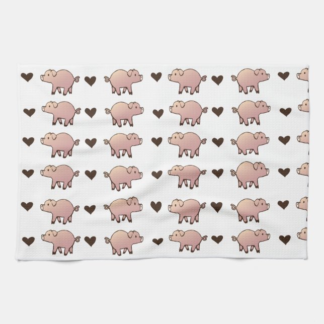 Toalla rosa de cerdo y corazón (Horizontal)