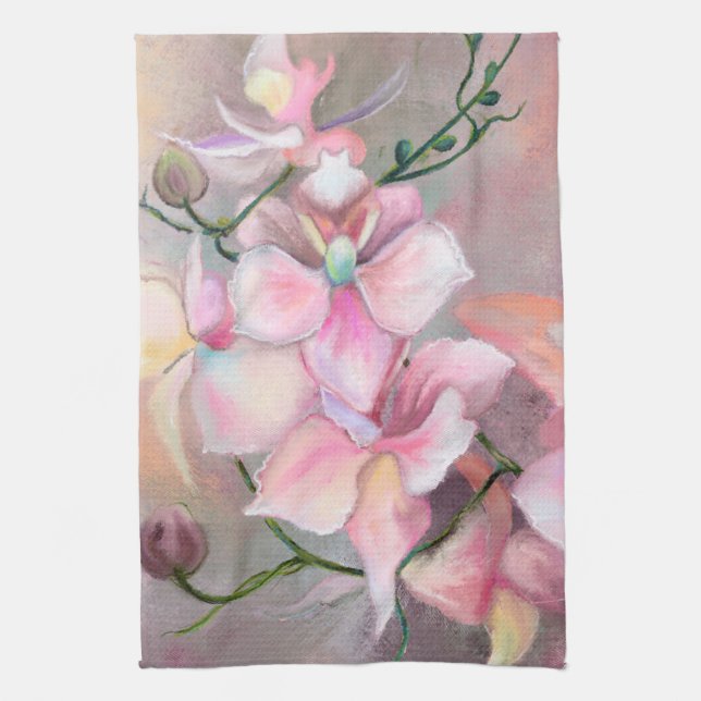 Toalla rosa de cocina de orquídeas (Vertical)