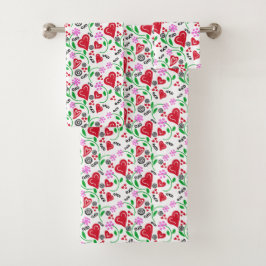 Toalla rosa de flores rojas de San Valentín