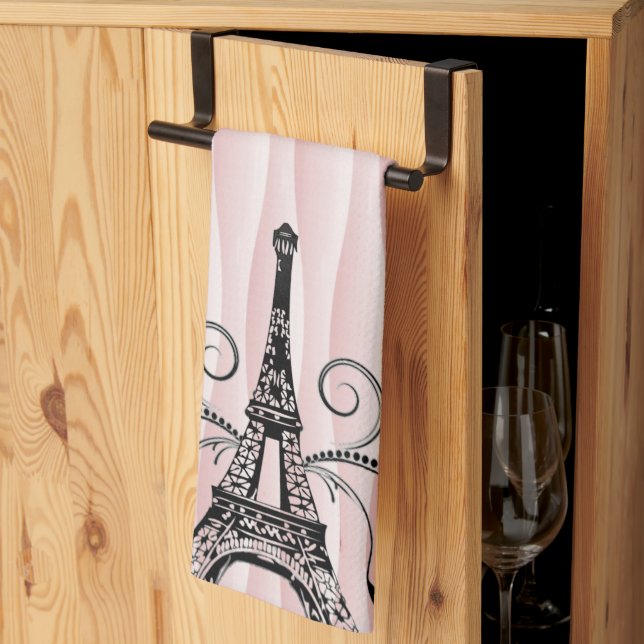 Toalla rosa Eiffel Toalla de cocina floreciente (Pliegue de tercios)