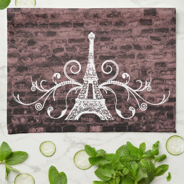 Toalla Rosa Eiffel Toalla de cocina Grunge (Doblado)