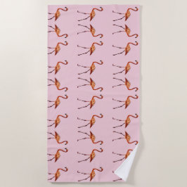 Toalla rosa Flamingo Birds Beach