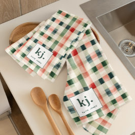 Toalla suave de cocina de Evergreen Gingham Monogr