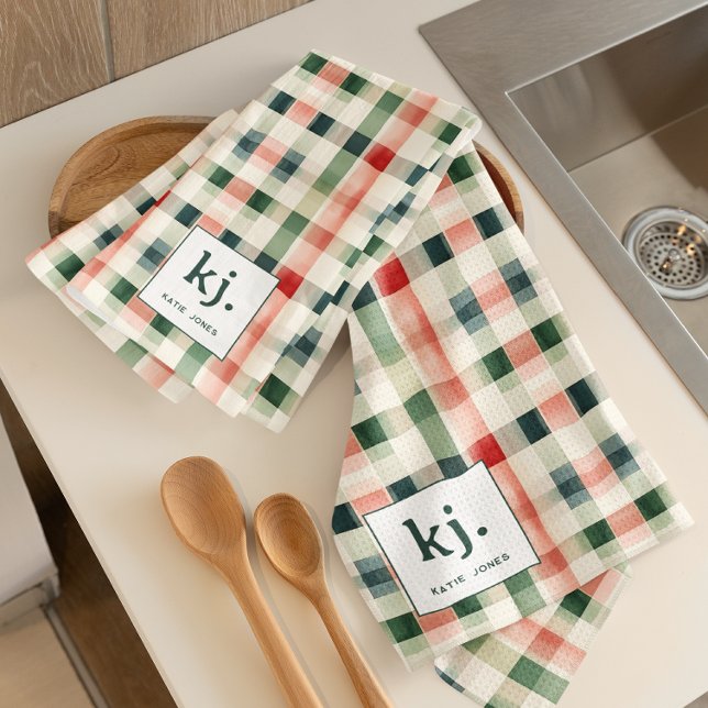 Toalla suave de cocina de Evergreen Gingham Monogr (Subido por el creador)