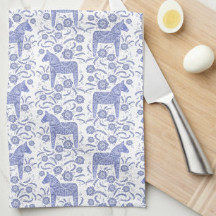 Toalla sueca de cocina azul para el arte folclóric