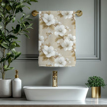 Toalla Tropical de Flores Blancas Neutras Marfil