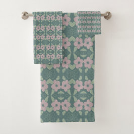 Toalla verde azulada Colocada En Floral De Rosa De