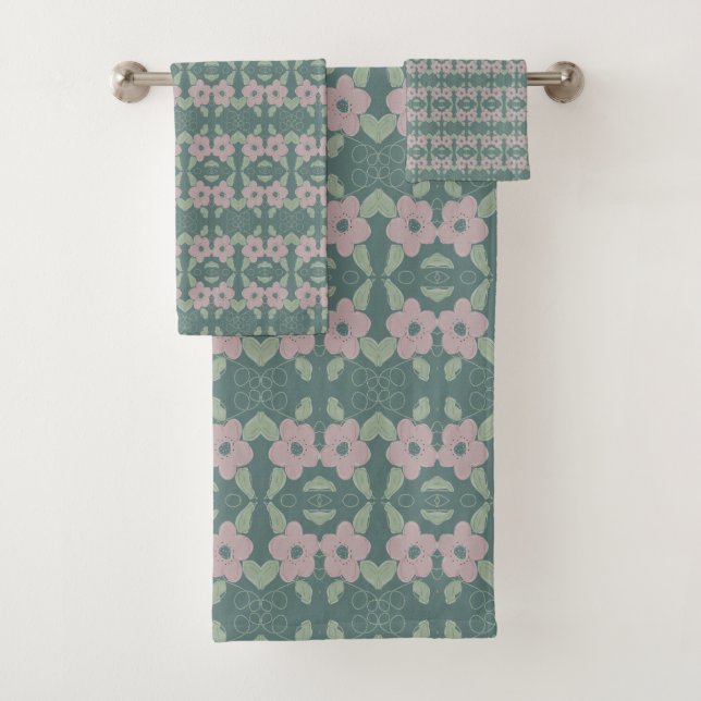 Toalla verde azulada Colocada En Floral De Rosa De (In situ)