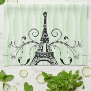 Toalla verde Eiffel Toalla de cocina floreciente