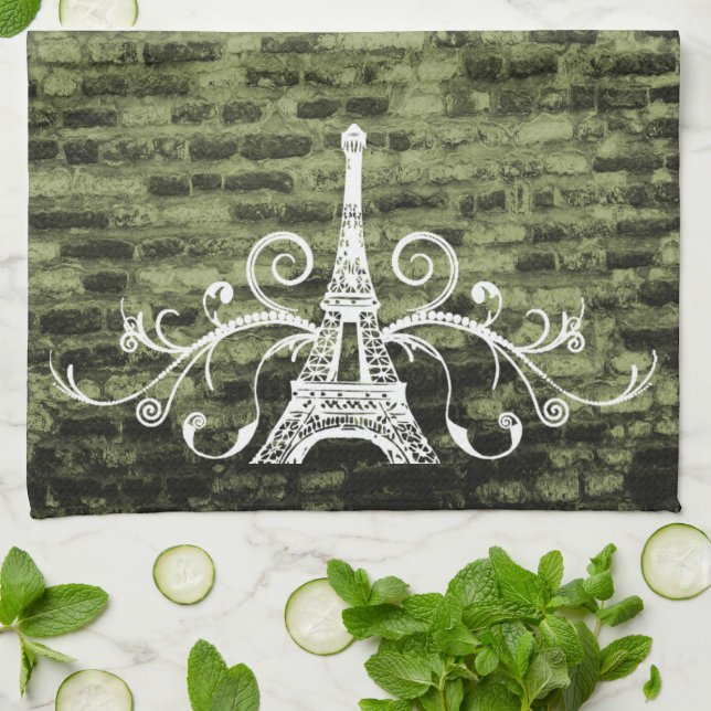 Toalla verde Eiffel Toalla de cocina Grunge (Doblado)
