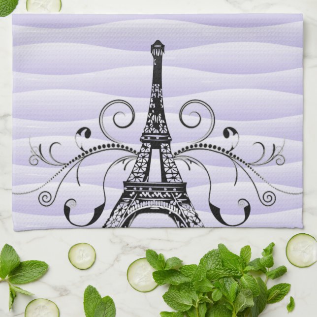 Toalla violeta Eiffel Toalla de cocina floreciente (Doblado)