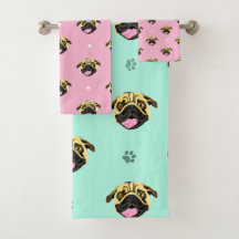 Toallas Bebé Rosa y Menta Pug