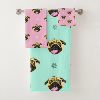 Toallas Bebé Rosa y Menta Pug