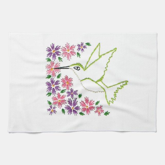Toallas bordadas del colibrí/de la flor (Horizontal)