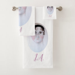 Toallas con retrato en acuarela de Jane Austen.