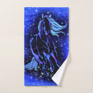 Toallas De Baño Azules Caballo Corriendo En Noche
