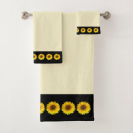 Toallas de baño con girasoles sobre marfil y negro