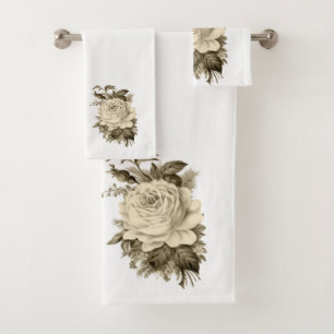 Toallas De Baño Conjuntos Floral De Rosa Blanca Vi