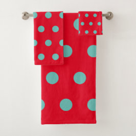 Toallas de baño de lunares (rojo y aqua)