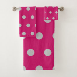 Toallas de baño de lunares (rosa intenso y gris)