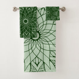 Toallas de baño de Mandala verde monocromo Set