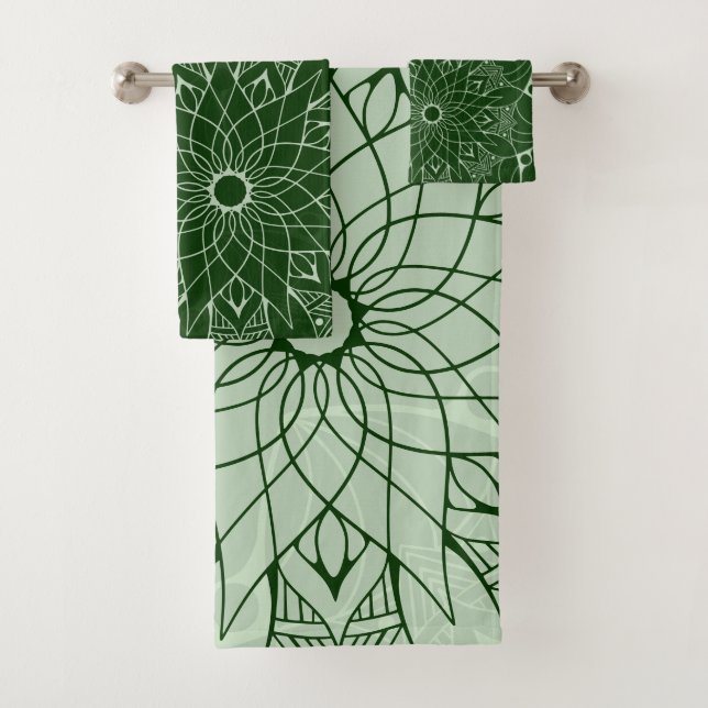Toallas de baño de Mandala verde monocromo Set (In situ)