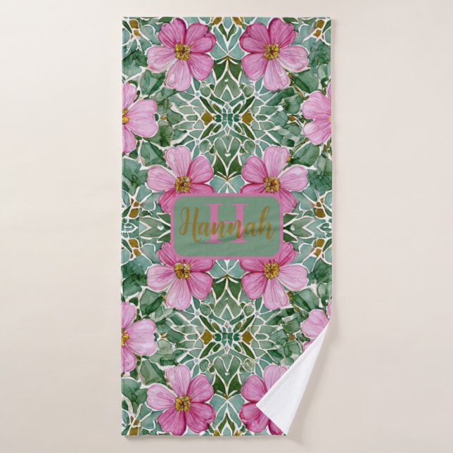 Toallas de baño de mosaico de jardín rosa (Toalla de baño)