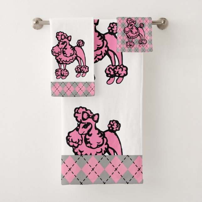 Toallas De Baño De Poodle Francés Rosado Retro (In situ)