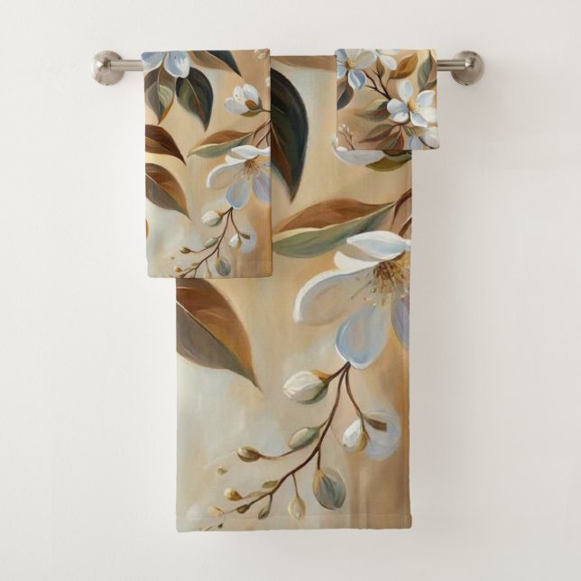 Toallas de baño de rama beige blanca (In situ)